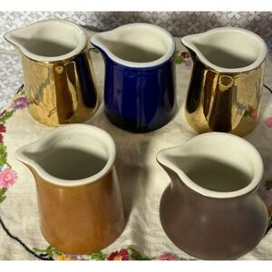 Lot of 5 VINTAGE HALL Stoneware Cream Pitchers MADE IN USA 2.5" & 3"